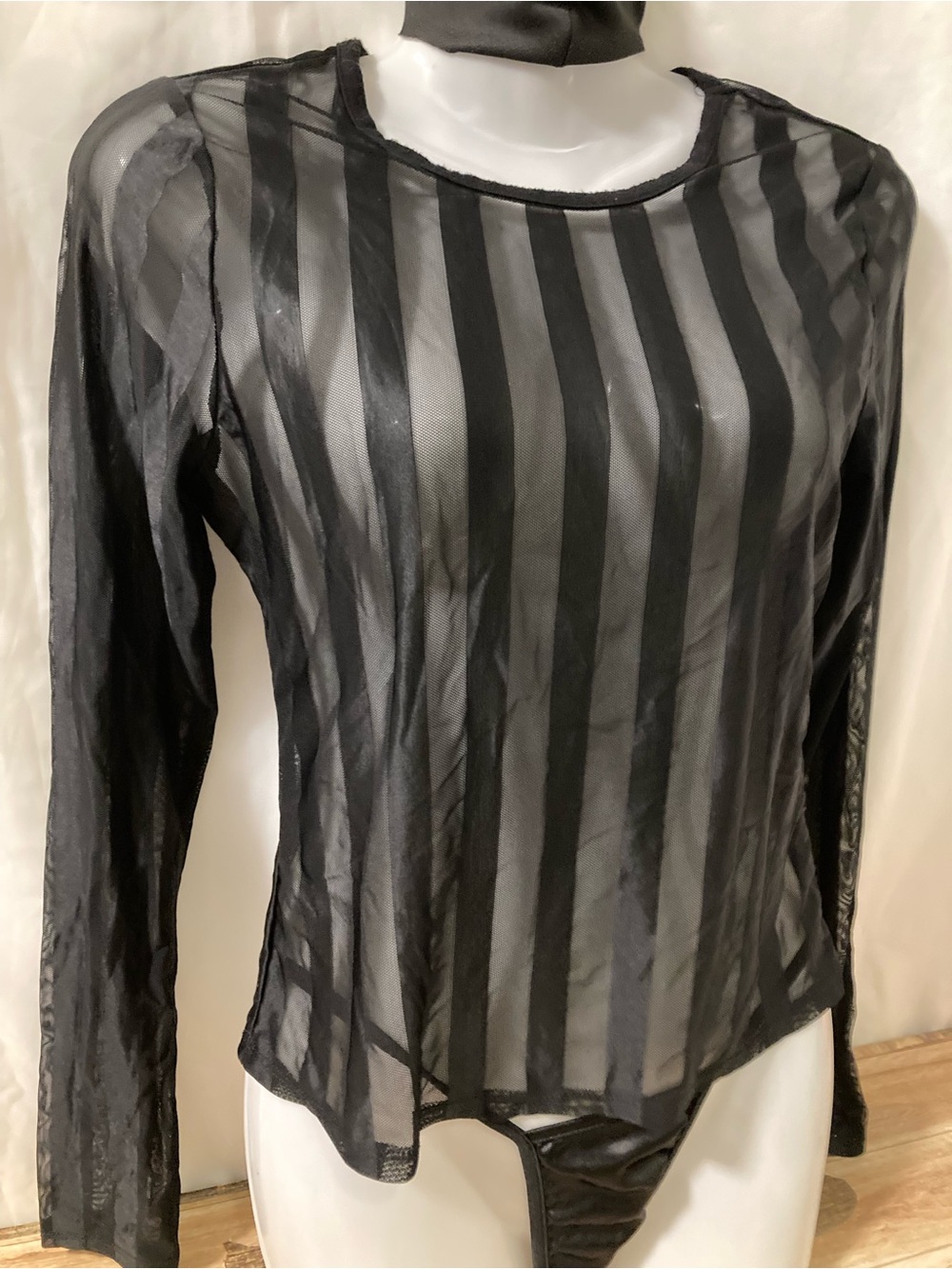 Black Sheer Striped Mesh Long Sleeve Y2K Goth Size M